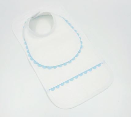 Cotton Pique Bib and Burp Set with Trim