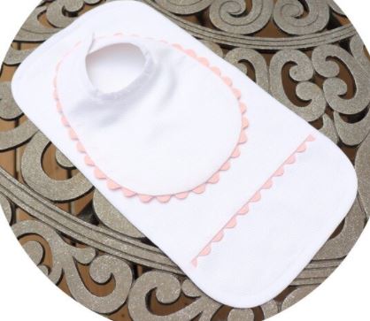 Cotton Pique Bib and Burp Set with Trim